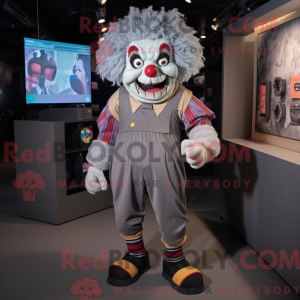 Gray Evil Clown mascot...