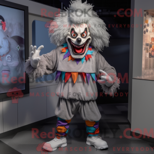 Gray Evil Clown mascot...