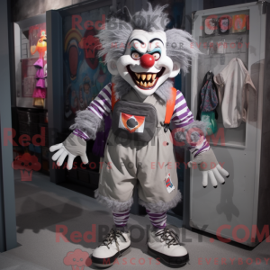 Gray Evil Clown mascot...