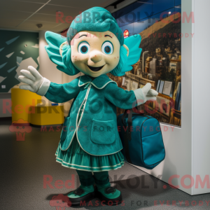 Teal Elf mascot costume...