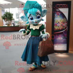 Teal Elf mascot costume...