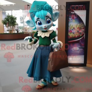 Teal Elf maskot kostume...