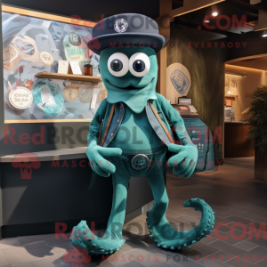 Teal Kraken mascot costume...