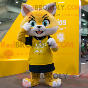 Gul Lynx maskot kostume...