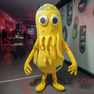 Yellow Squid mascot costume...