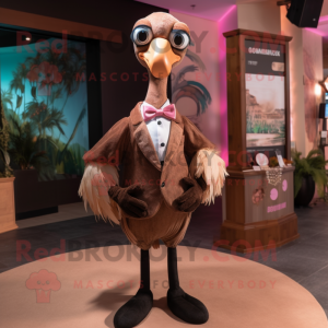 Brown Flamingo mascot costume character dressed with a A-Line Dress and Bow ties