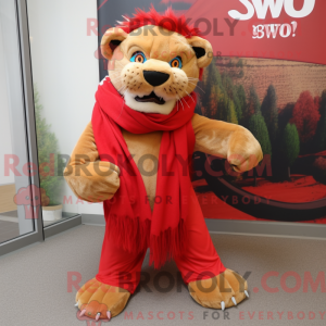Red Smilodon mascot costume...