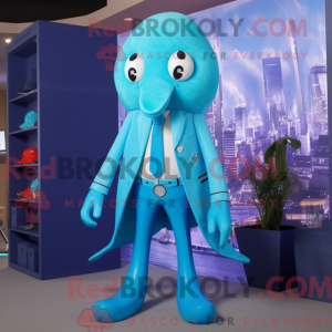 Cyan Squid-maskotdraktfigur...