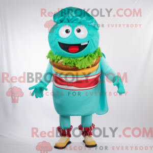 Turquoise Hamburger mascot...