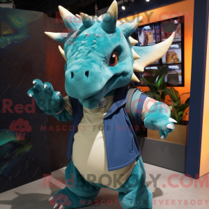 Teal Triceratops mascot...