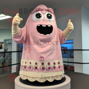 Tan Pink mascot costume character dressed with a Cardigan and Rings