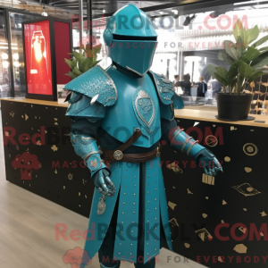 Teal Medieval Knight mascot...