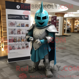 Teal Medieval Knight mascot...
