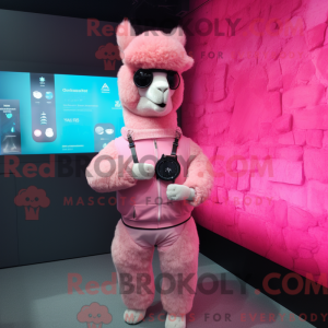 Pink Alpaca maskot kostume...