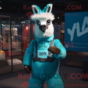 Cyan Lama maskot kostume...
