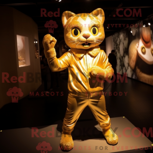 Gold Cat mascot costume...