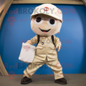 Cream Momentum mascot costume character dressed with a Cargo Pants and Coin purses