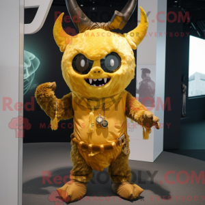 Gold Demon maskot kostume...