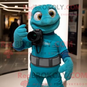 Teal Camera maskot kostume...