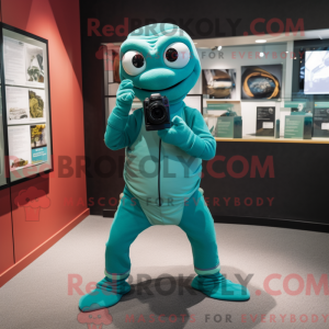 Teal Camera mascot costume...