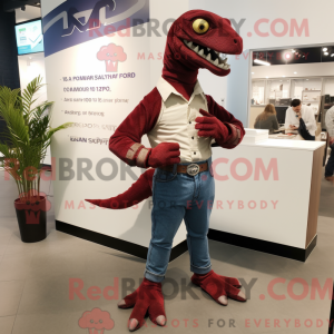 Maroon Velociraptor maskot...