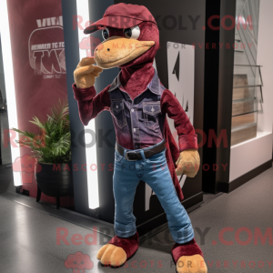 Maroon Velociraptor maskot...