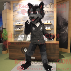 Sort Wolf maskot kostume...