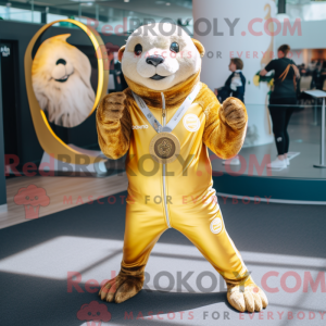 Gold Otter mascot costume...