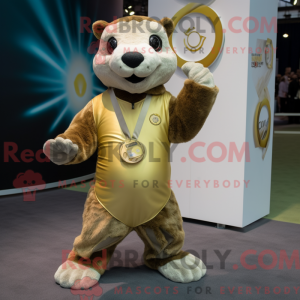 Gold Otter mascot costume...