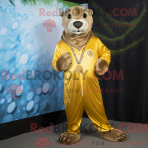 Gold Otter mascot costume...