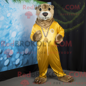 Gold Otter-maskotdraktfigur...