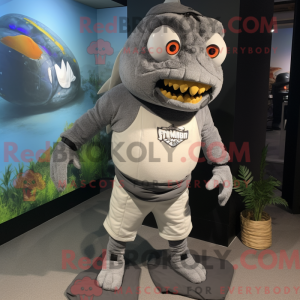 Gray Piranha mascot costume...