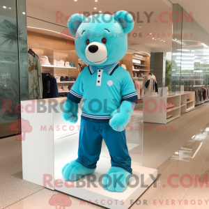 Cyan Teddy Bear maskot...