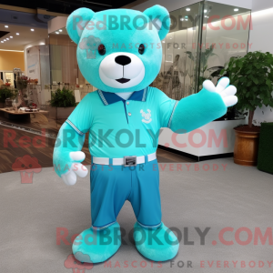 Cyan Teddy Bear mascot...