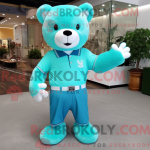 Cyan Teddy Bear maskot...