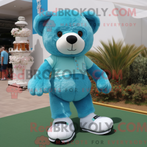 Cyan Teddy Bear mascot...