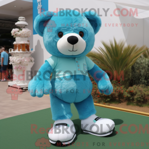 Cyan Teddy Bear maskot...