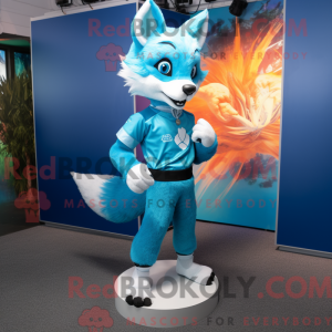 Cyan Fox maskot kostume...