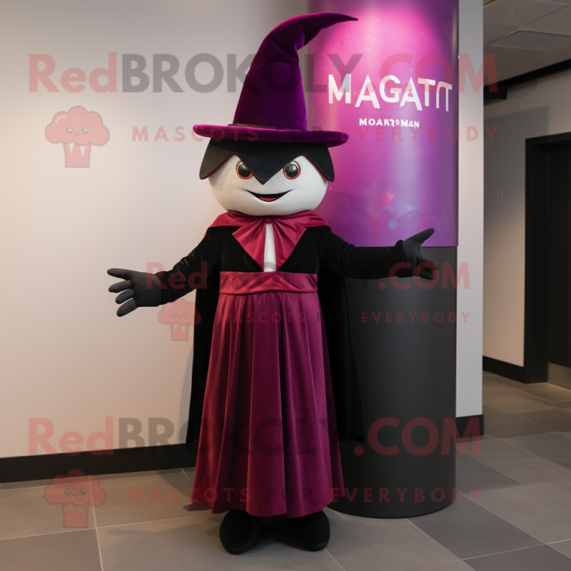 Magenta Magician mascot costume character dressed with a Maxi Skirt and Ties