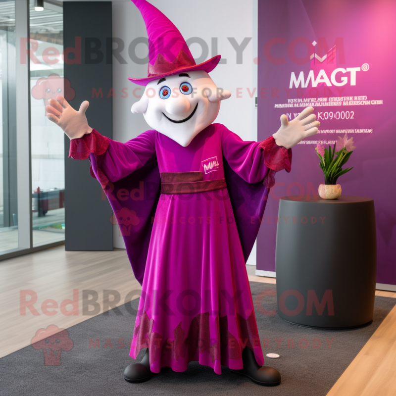 Magenta Magician mascot costume character dressed with a Maxi Skirt and Ties