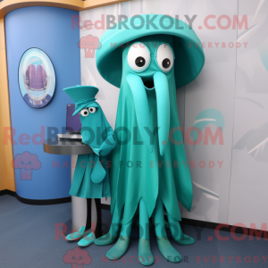 Teal Squid mascot costume...