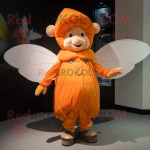 Orange Tooth Fairy mascot costume character dressed with a Coat and Berets