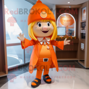 Orange Tooth Fairy mascot costume character dressed with a Coat and Berets