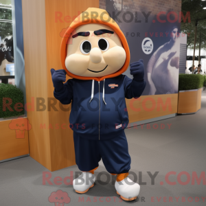 Navy Apricot mascot costume...
