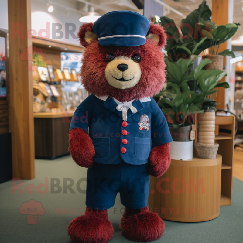 Navy Raspberry mascot costume character dressed with a Corduroy Pants and Necklaces