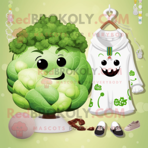 Vit Broccoli maskot kostym...