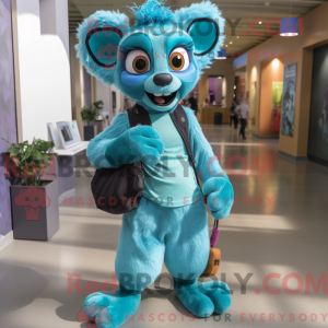 Cyan Lemur maskot drakt...