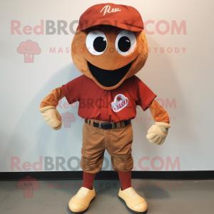 Rust Baseball Ball mascot costume character dressed with a T-Shirt and Shoe laces
