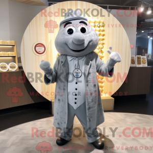 Grå Bagels maskotdraktfigur...