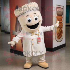 Cream Jambalaya mascot costume character dressed with a Chinos and Brooches
